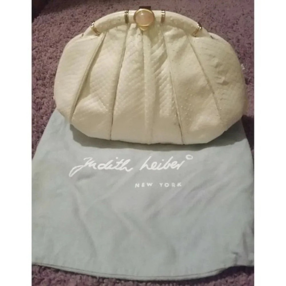 VTG Judith Leiber Snakeskin White Handbag with Pink Agate Grannycore Orig Box - Picture 2 of 12